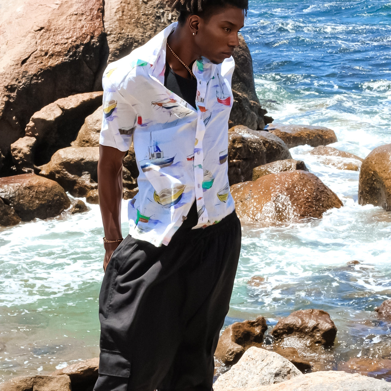 Mens Sail Boat Pattern shirt