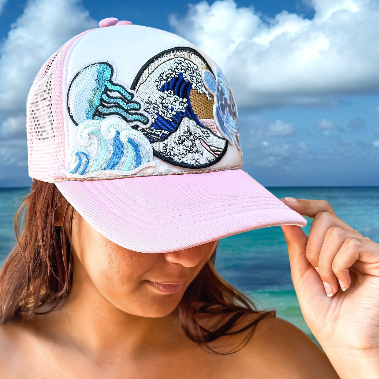 Pink Trucker Cap with Nautical applique