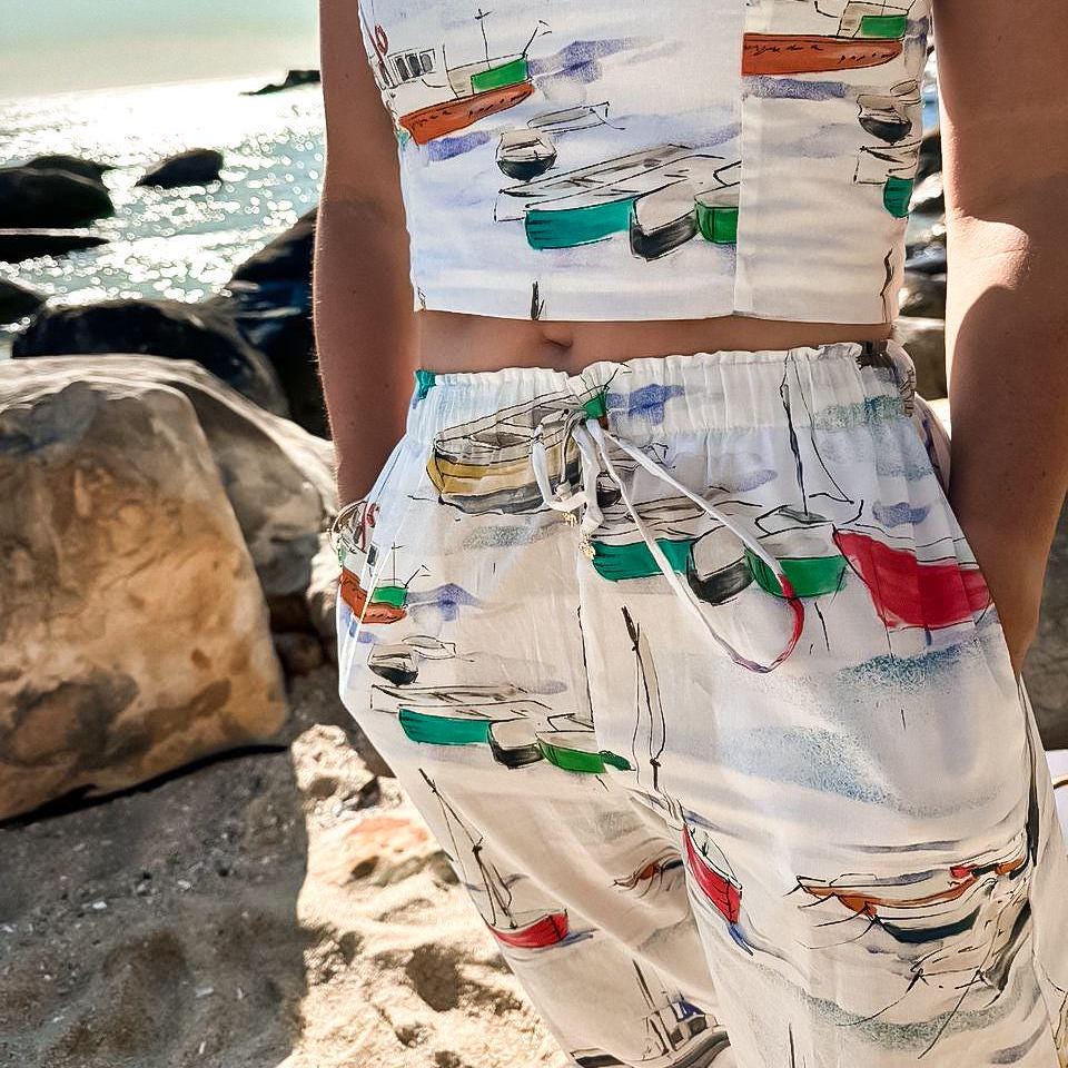 Sailboat pattern cotton crop top