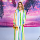 Blue, Green and Yellow Striped Shirt