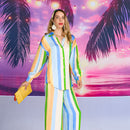 Blue, Green and Yellow Striped Shirt