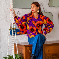 Petunia Flower Boho Balloon Sleeve Shirt