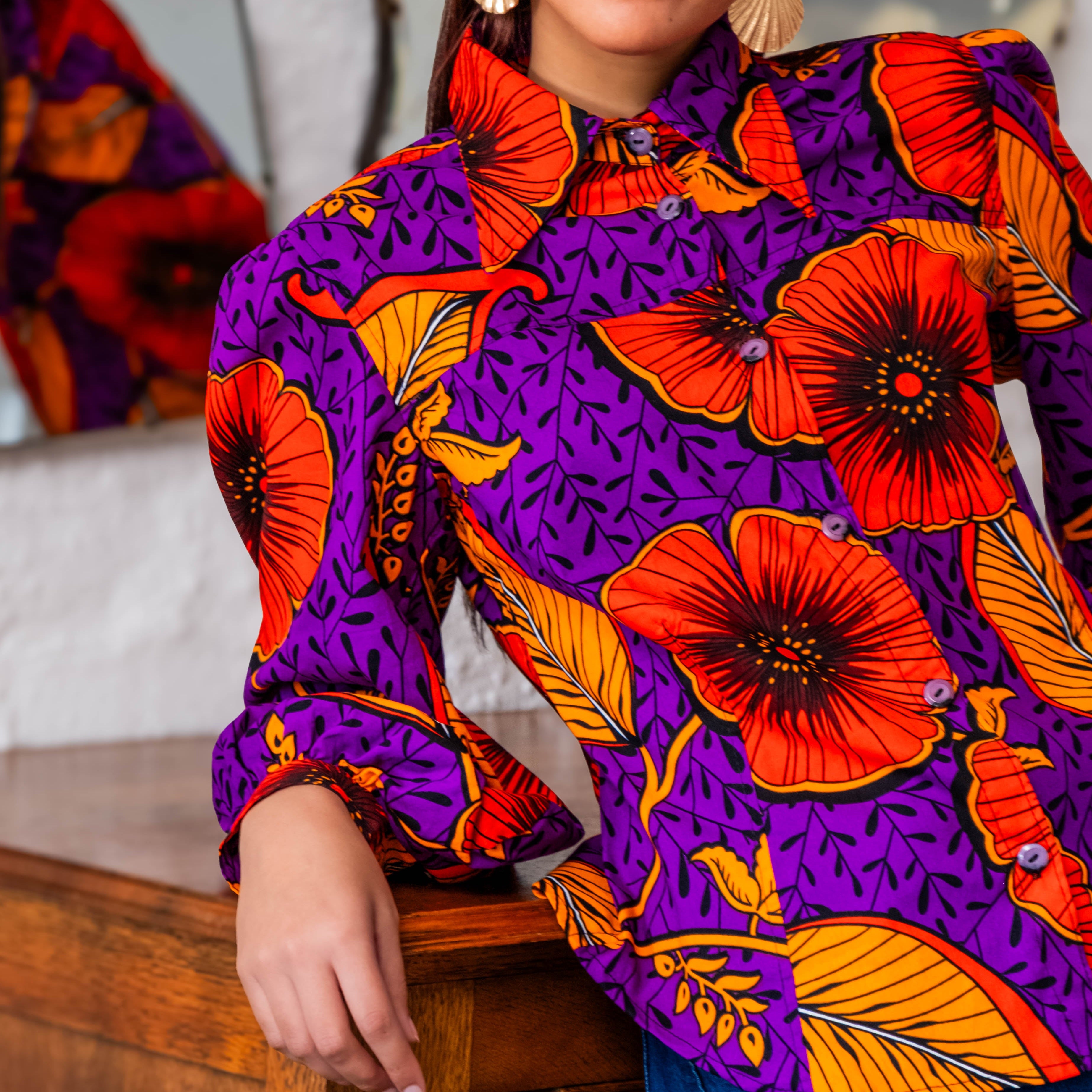 Petunia Flower Boho Balloon Sleeve Shirt