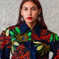 Coral Pattern Boho Balloon Sleeve Shirt