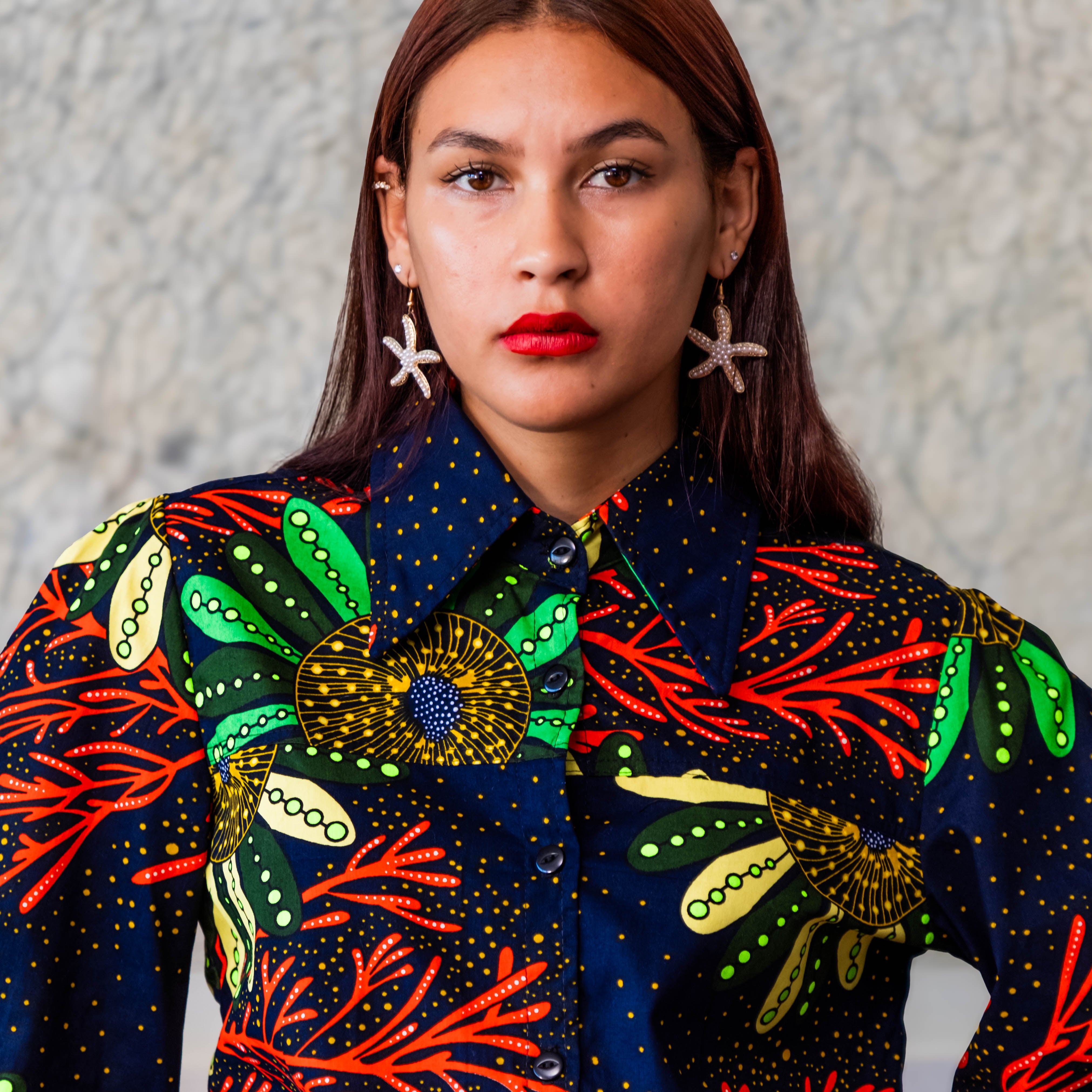 Coral Pattern Boho Balloon Sleeve Shirt