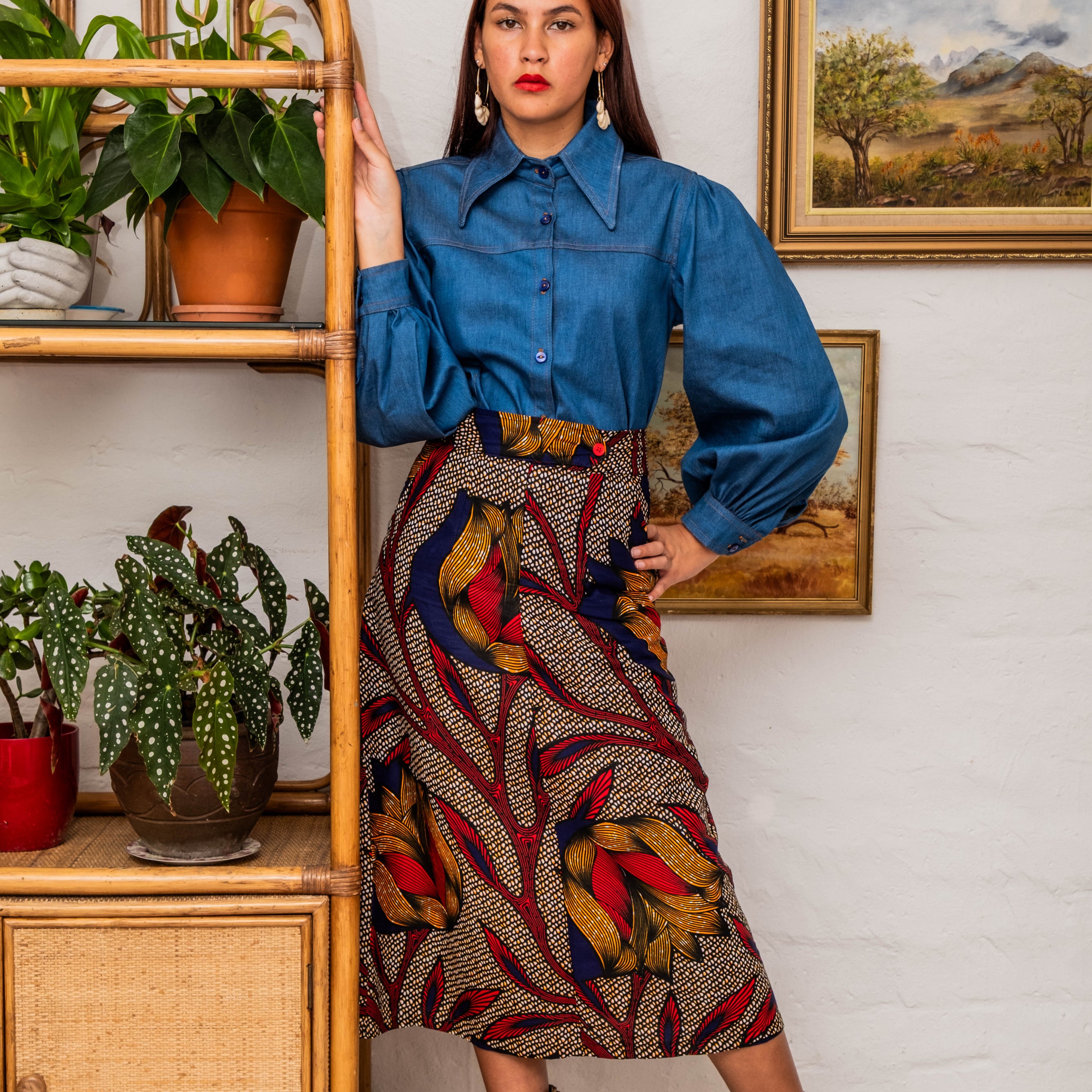 Denim Boho Balloon Sleeve Shirt