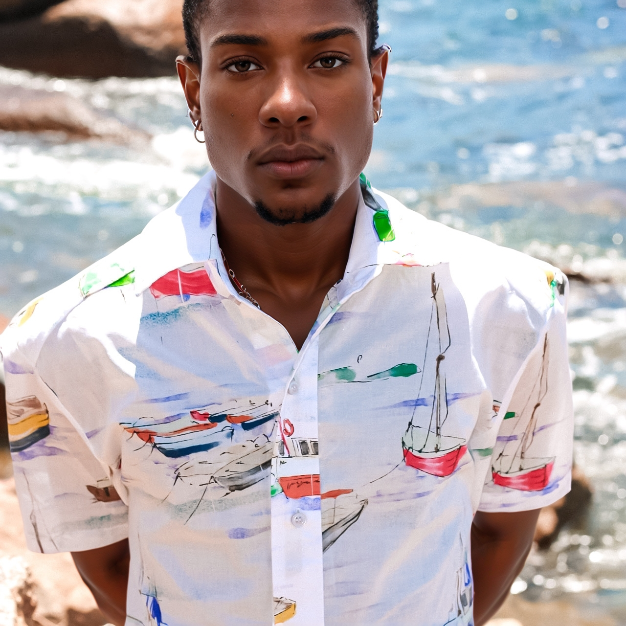 Mens Sail Boat Pattern shirt