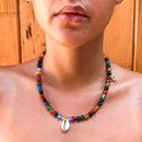 Multicolour glass bead and cowry Necklace