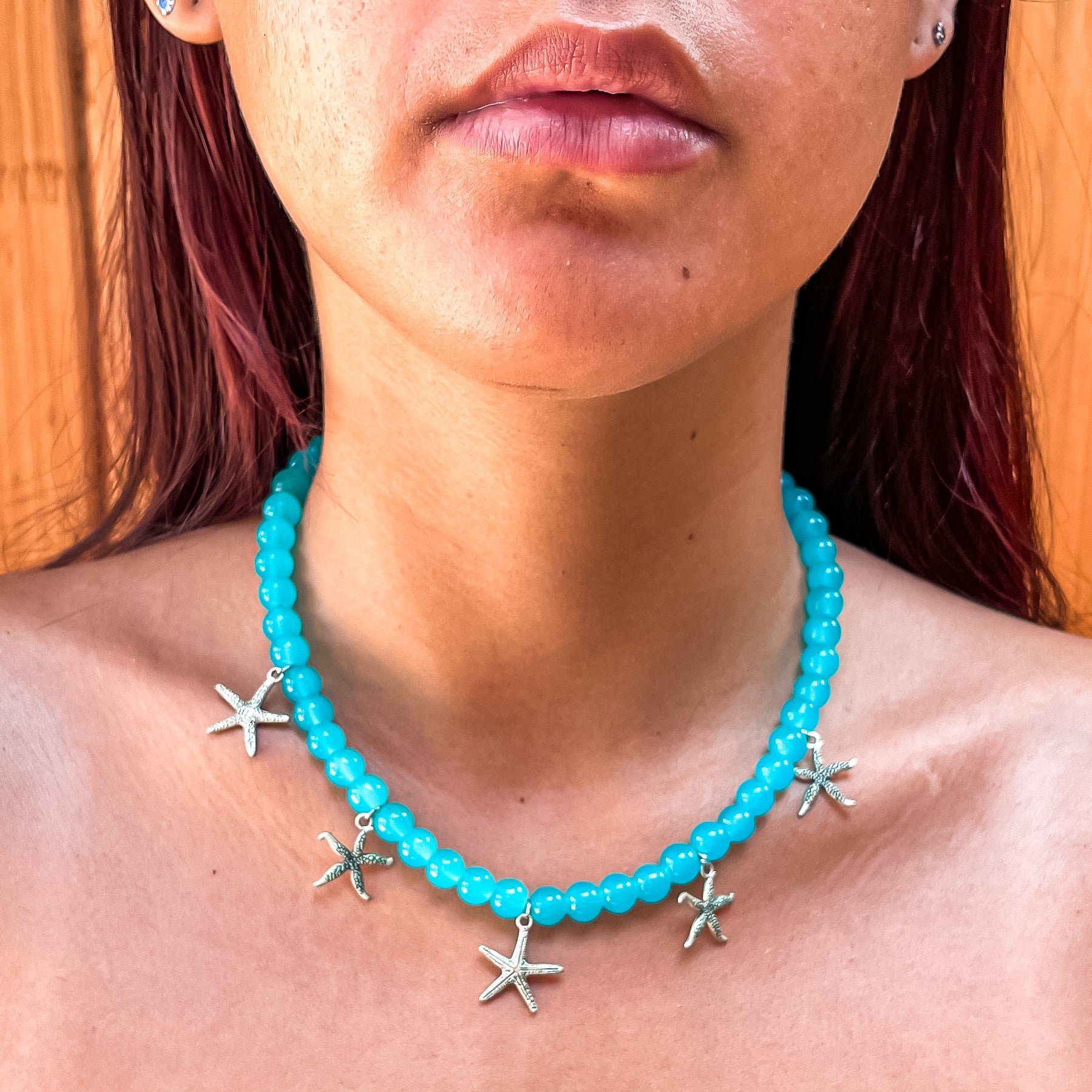 Blue glass beads and Starfish Necklace