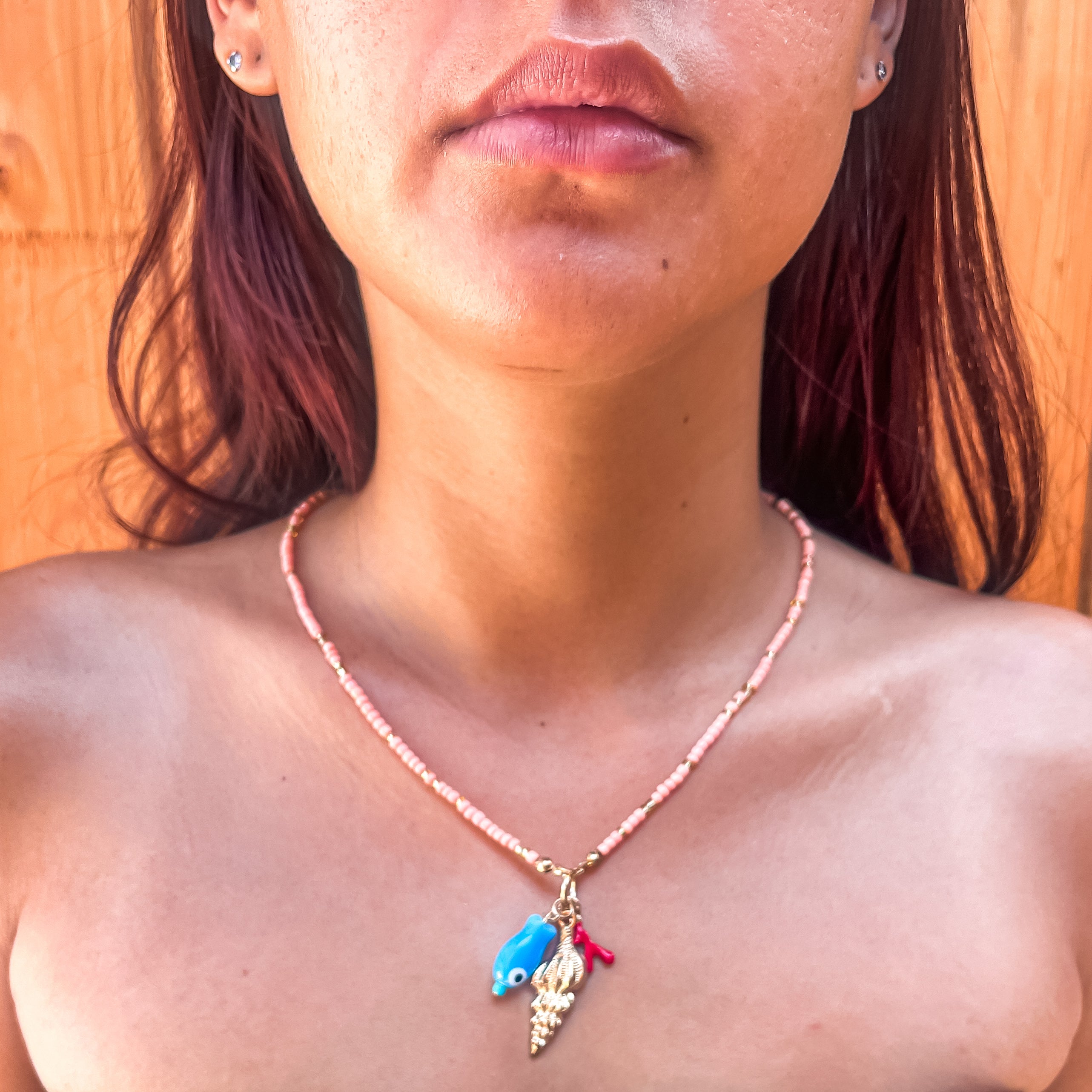 Peachy Beads and Nautical Charms Necklace