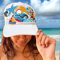 White trucker cap with Nautical applique