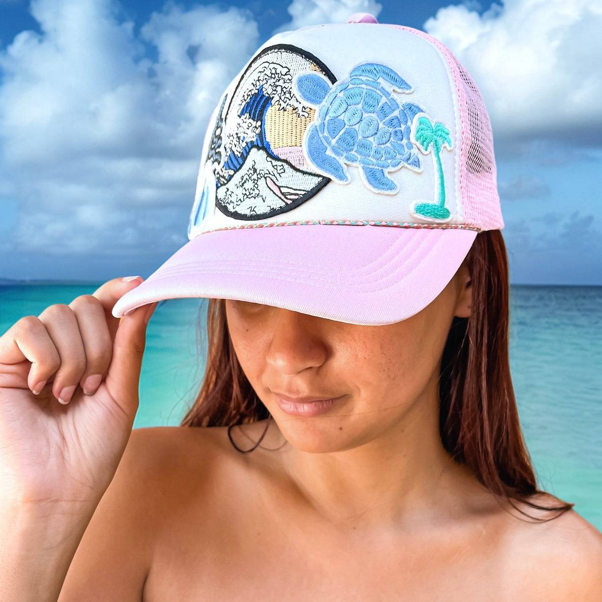 Pink Trucker Cap with Nautical applique