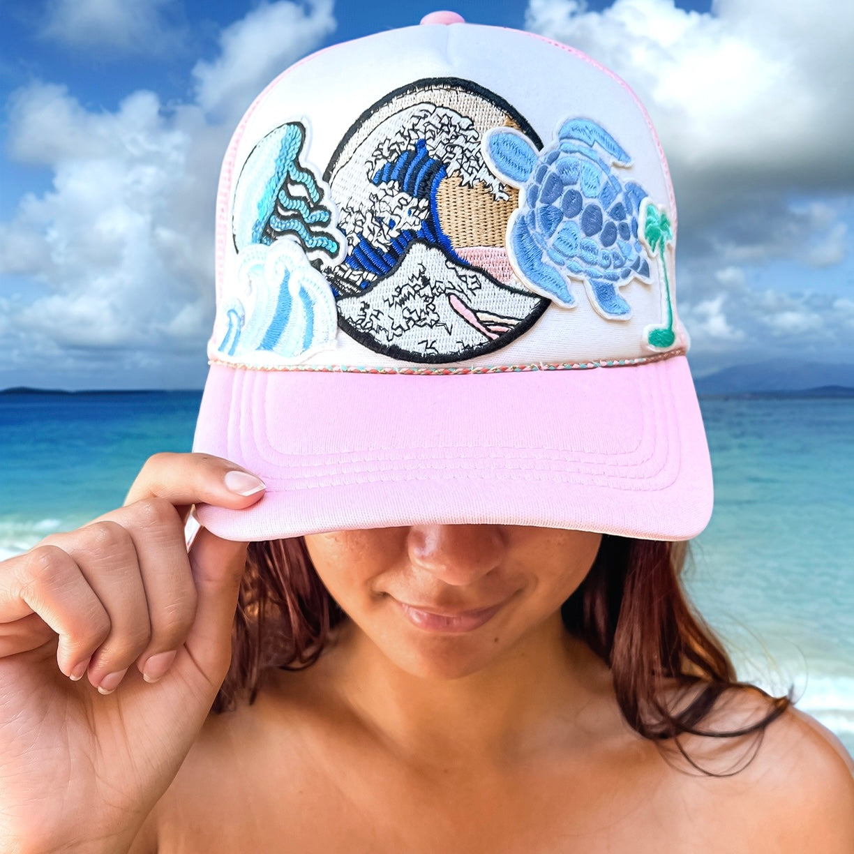 Pink Trucker Cap with Nautical applique
