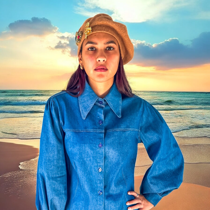 Vintage-Inspired Beige Pure Wool Beret