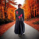 Boho Black Pin Striped Blazer with Floral Applique