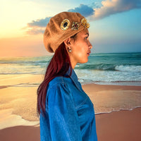 Vintage-Inspired Beige Pure Wool Beret