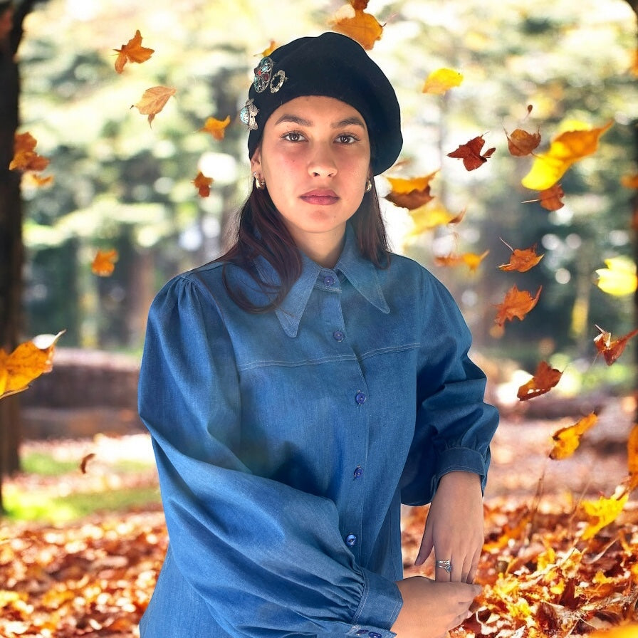Vintage-Inspired Black Pure Wool Beret