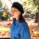 Vintage-Inspired Black Pure Wool Beret
