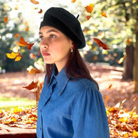 Vintage-Inspired Black Pure Wool Beret