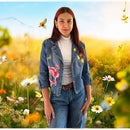 Boho Cropped Denim Jacket with Floral Applique