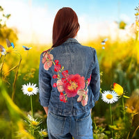 Boho Cropped Denim Jacket with Floral Applique