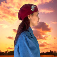 Vintage-Inspired Maroon Pure Wool Beret