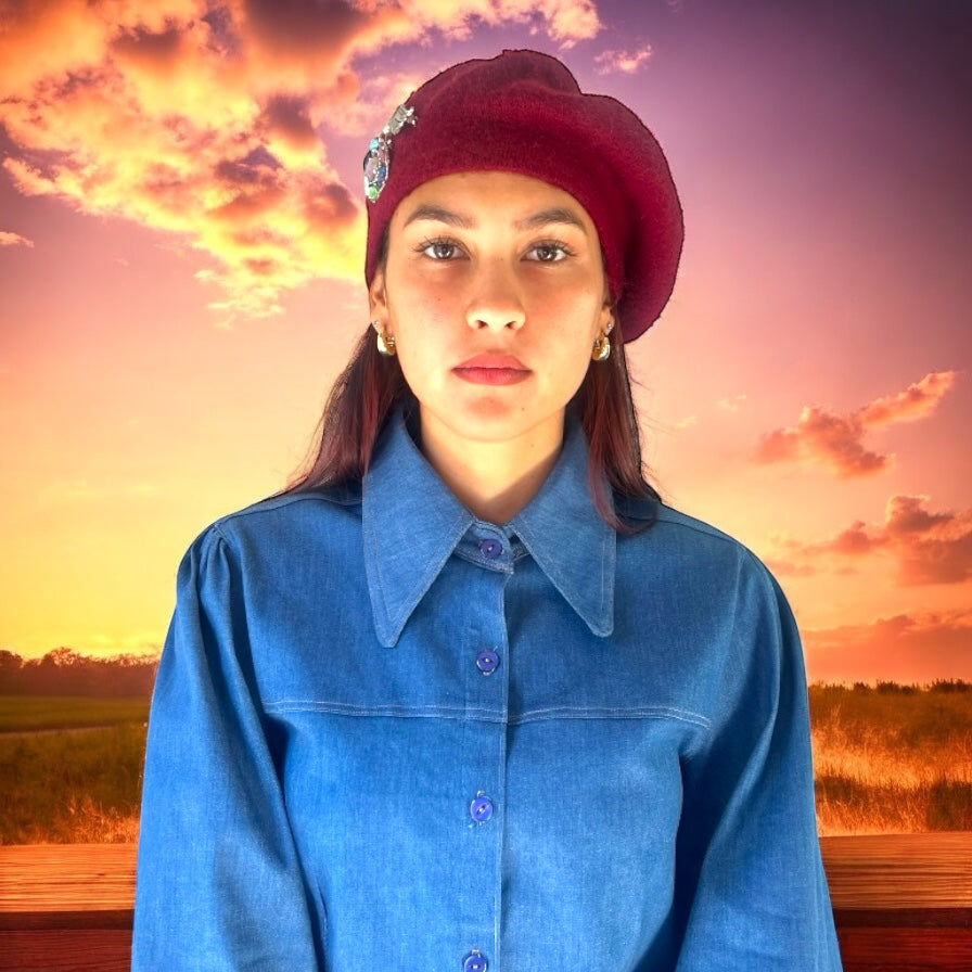 Vintage-Inspired Maroon Pure Wool Beret