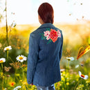 Boho Vintage Jean Blazer with Floral Applique