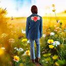 Boho Vintage Jean Blazer with Floral Applique