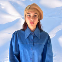 Vintage-Inspired Beige Pure Wool Beret