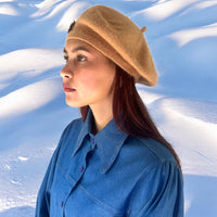 Vintage-Inspired Beige Pure Wool Beret