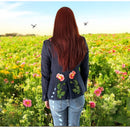 Boho Navy Tailored Blazer with Pink Floral Applique