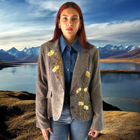 Boho Grey Blazer with Yellow Rose Applique