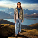 Boho Grey Blazer with Yellow Rose Applique