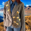 Boho Grey Blazer with Yellow Rose Applique