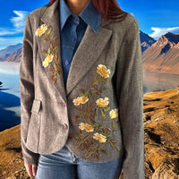 Boho Grey Blazer with Yellow Rose Applique