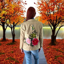 Boho Upcycled Houndstooth Blazer with Flower Posey Applique