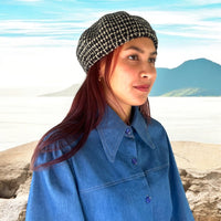 Black and White Vintage-Inspired Pure Wool Beret