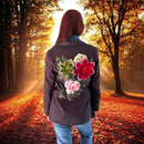 Boho Striped Vintage  Blazer with Floral Applique