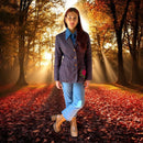 Boho Striped Vintage  Blazer with Floral Applique