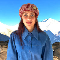 Vintage-Inspired Red and White Pure Wool Beret