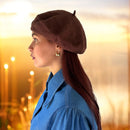 Vintage-Inspired Brown Pure Wool Beret