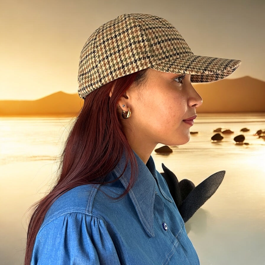 Vintage-Inspired Brown Corduroy Winter Cap with Gold Bow Tie Charm
