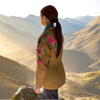 Boho Tweed Vintage Coat with Climbing Rose Applique