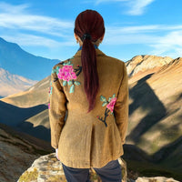Boho Tweed Vintage Coat with Climbing Rose Applique