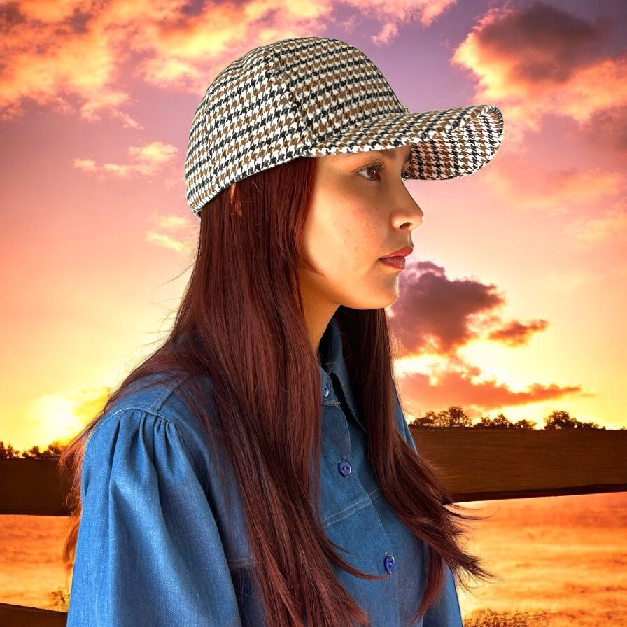 Vintage-Inspired Brown and Green Corduroy Winter Cap with Gold Charm