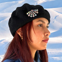 Vintage-Inspired Black Pure Wool Beret