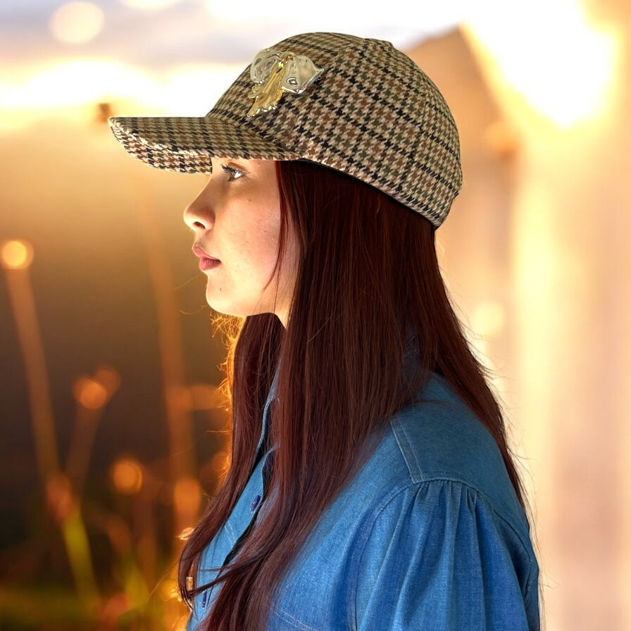 Vintage-Inspired Brown Corduroy Winter Cap with Gold Charm