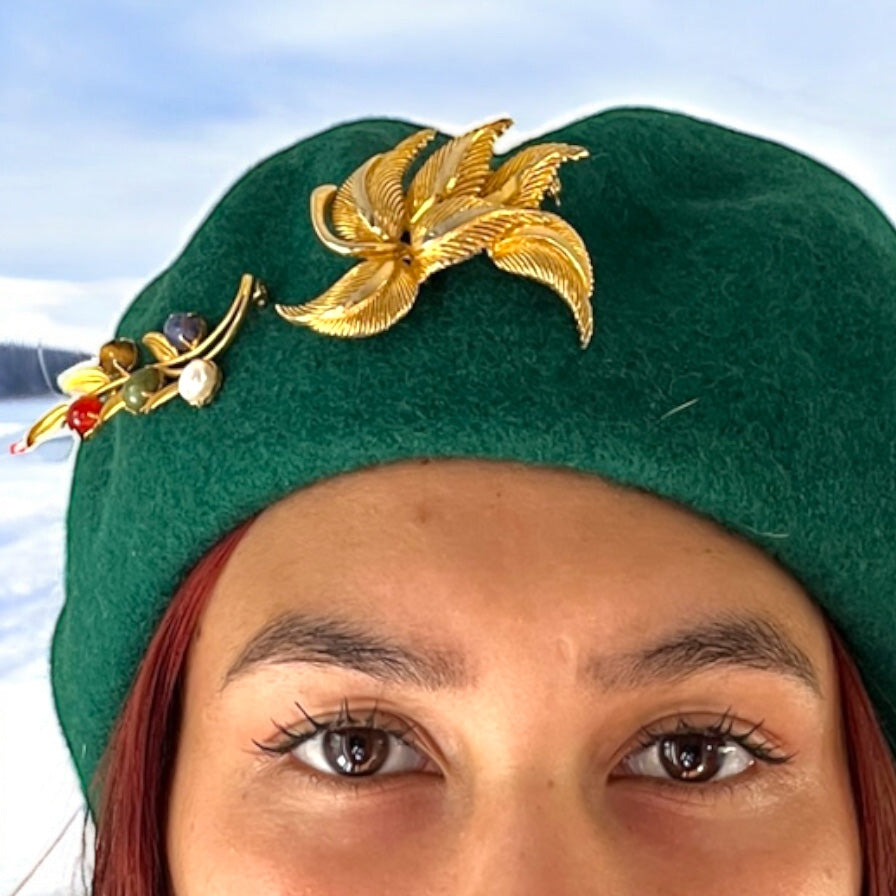 Vintage Inspired Green Pure Wool Beret