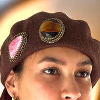 Vintage-Inspired Brown Pure Wool Beret